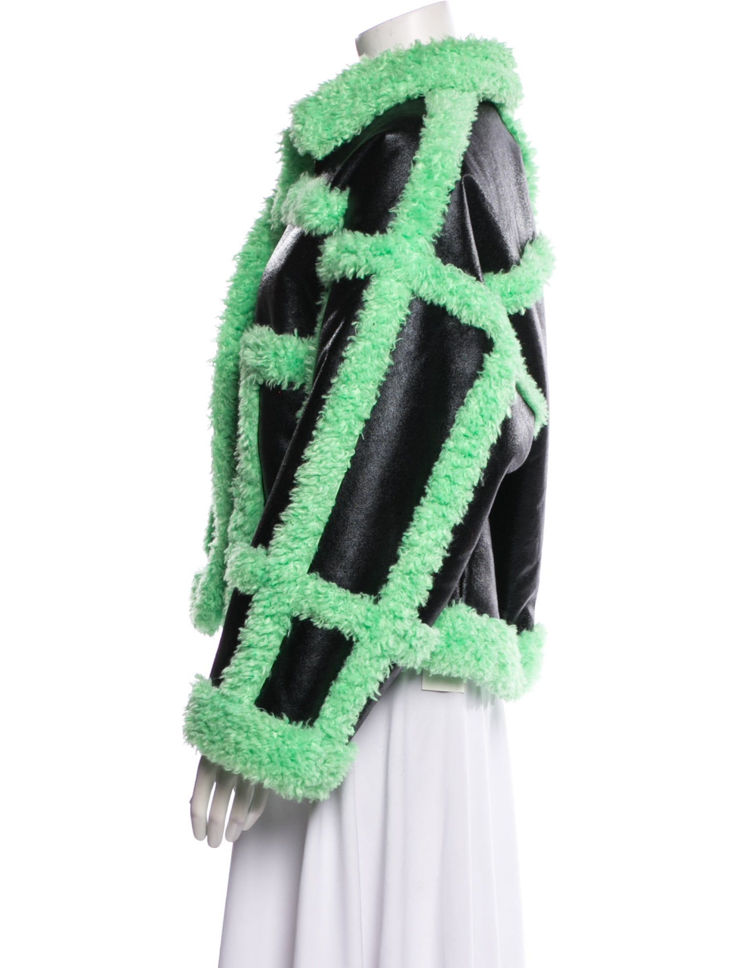 STAND STUDIO Colorblock Pattern Faux Fur Coat