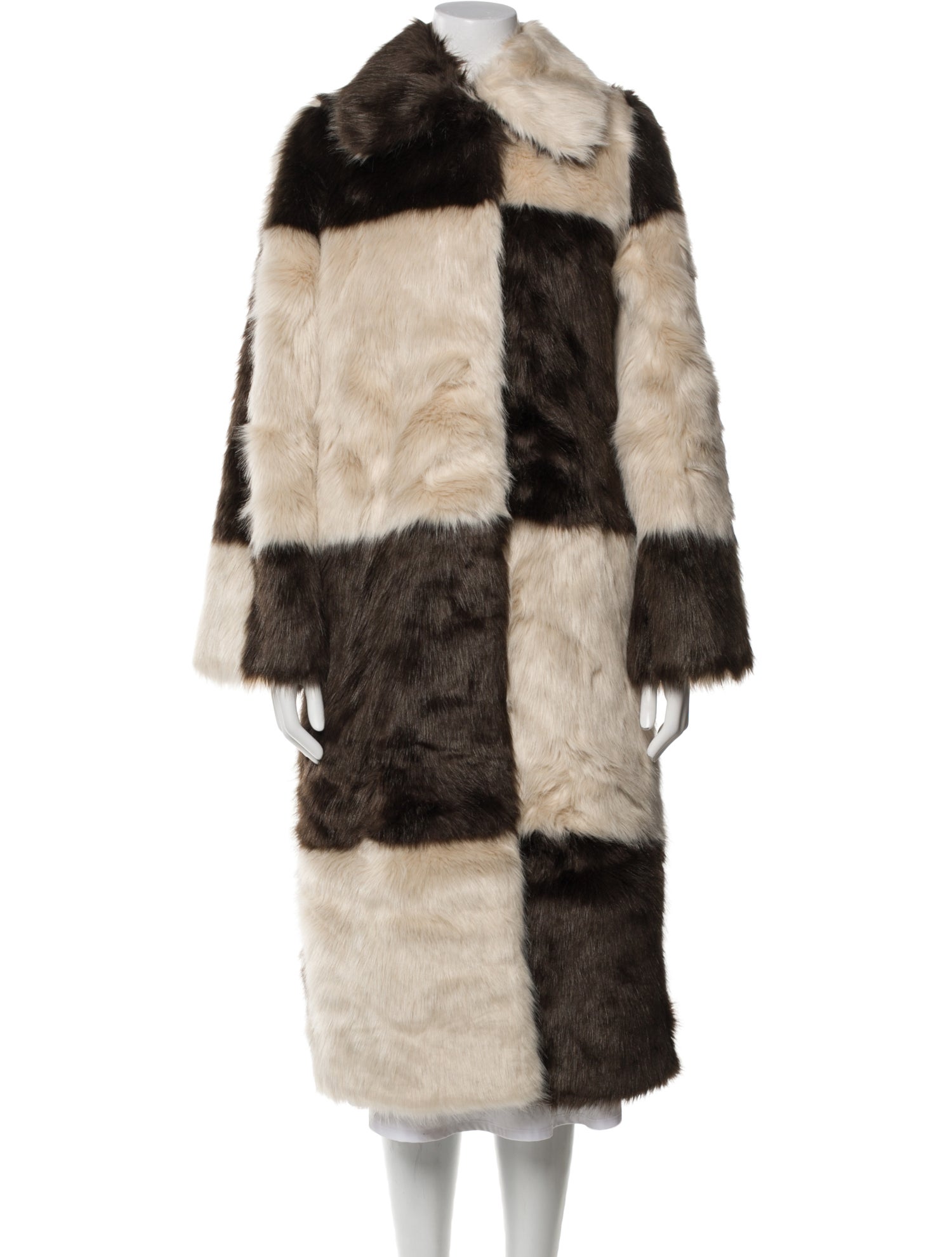 STAND STUDIO Colorblock Pattern Faux Fur Coat