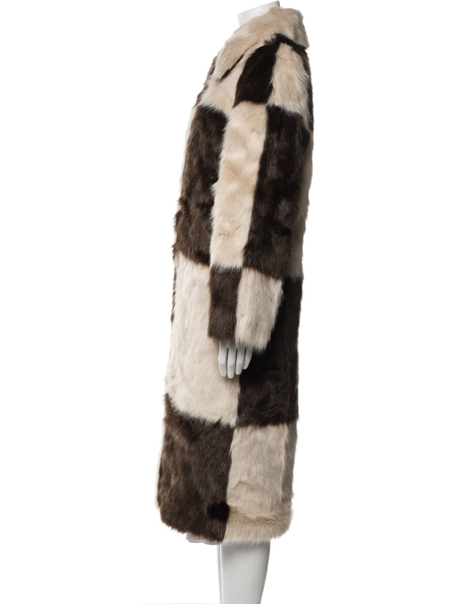 STAND STUDIO Colorblock Pattern Faux Fur Coat