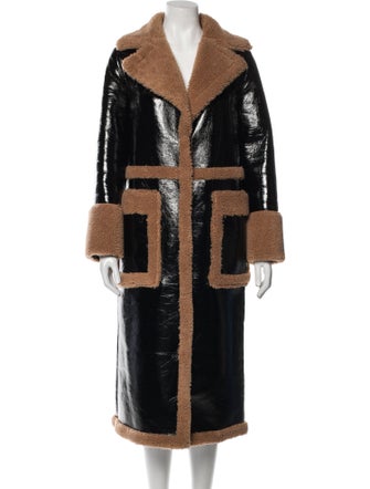 STAND STUDIO Colorblock Pattern Faux Fur Coat