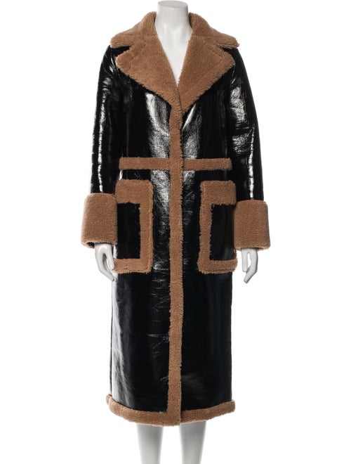 STAND STUDIO Colorblock Pattern Faux Fur Coat
