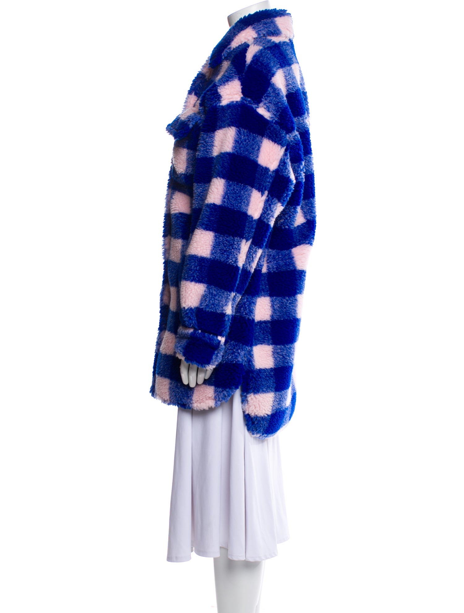 STAND STUDIO Plaid Print Faux Fur Coat