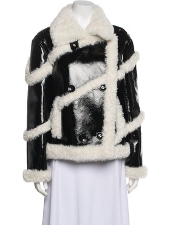 STAND STUDIO Colorblock Pattern Faux Fur Coat