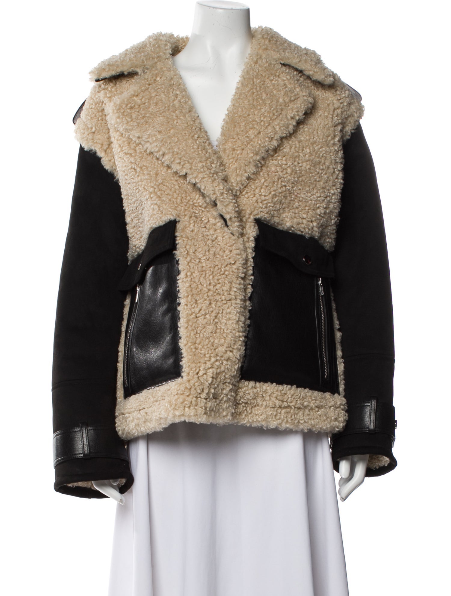 STAND STUDIO Colorblock Pattern Faux Fur Jacket