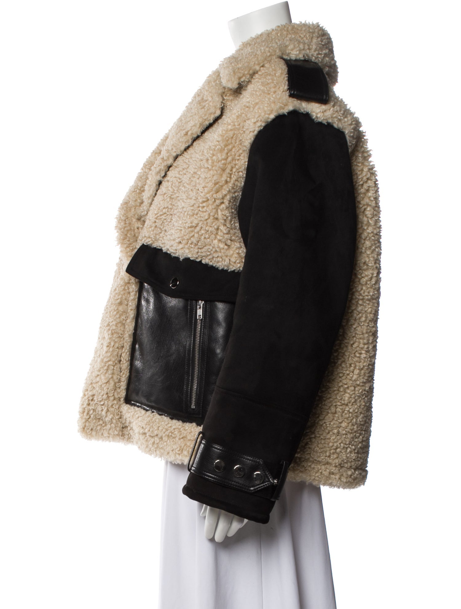 STAND STUDIO Colorblock Pattern Faux Fur Jacket