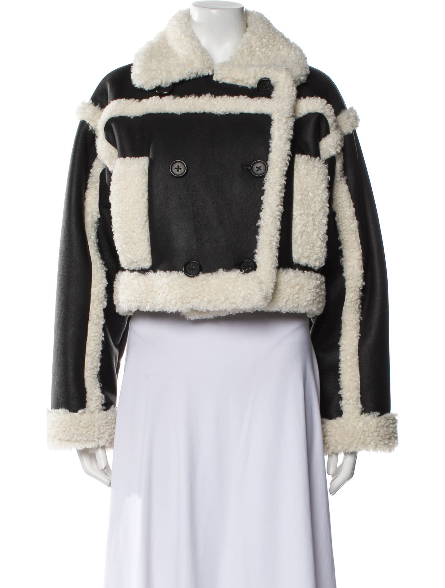 STAND STUDIO Faux Leather Colorblock Pattern Biker Jacket