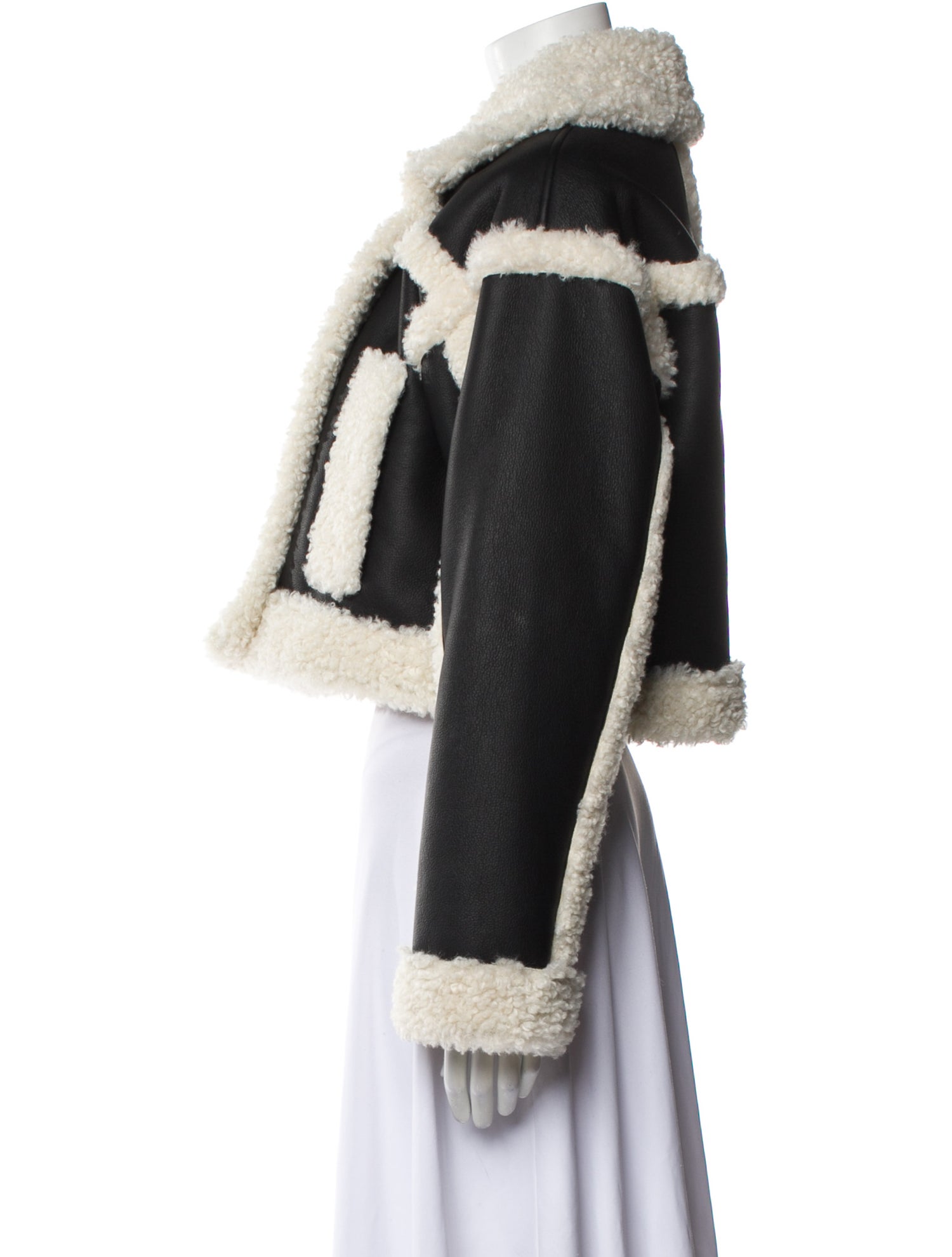 STAND STUDIO Faux Leather Colorblock Pattern Biker Jacket