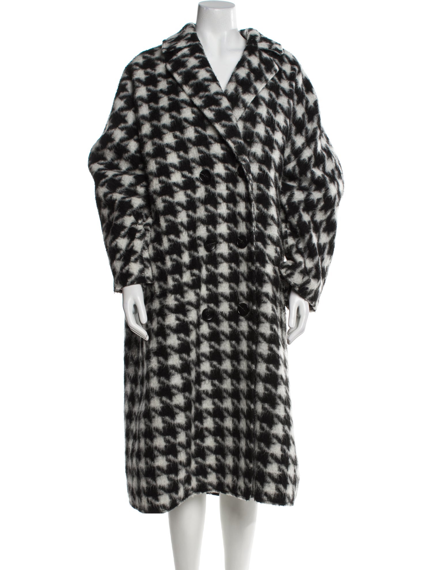 STAND STUDIO Wool Houndstooth Print Faux Fur Coat