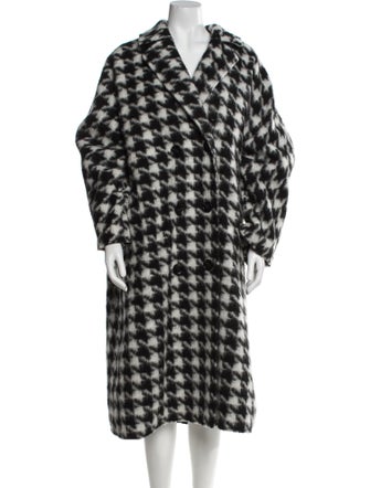 STAND STUDIO Wool Houndstooth Print Faux Fur Coat