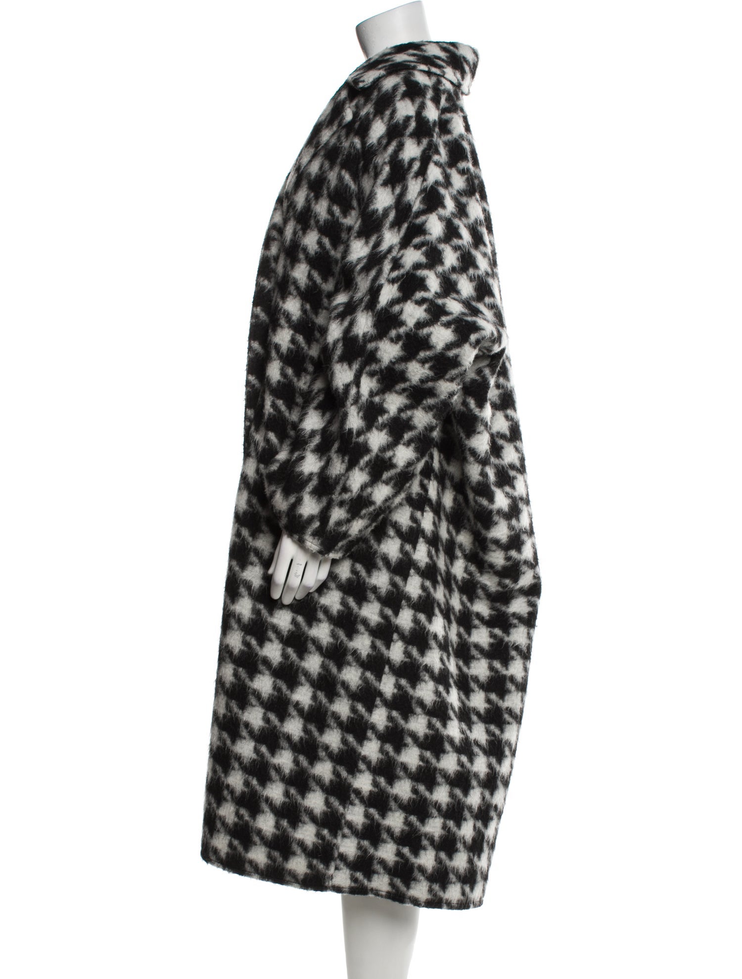 STAND STUDIO Wool Houndstooth Print Faux Fur Coat