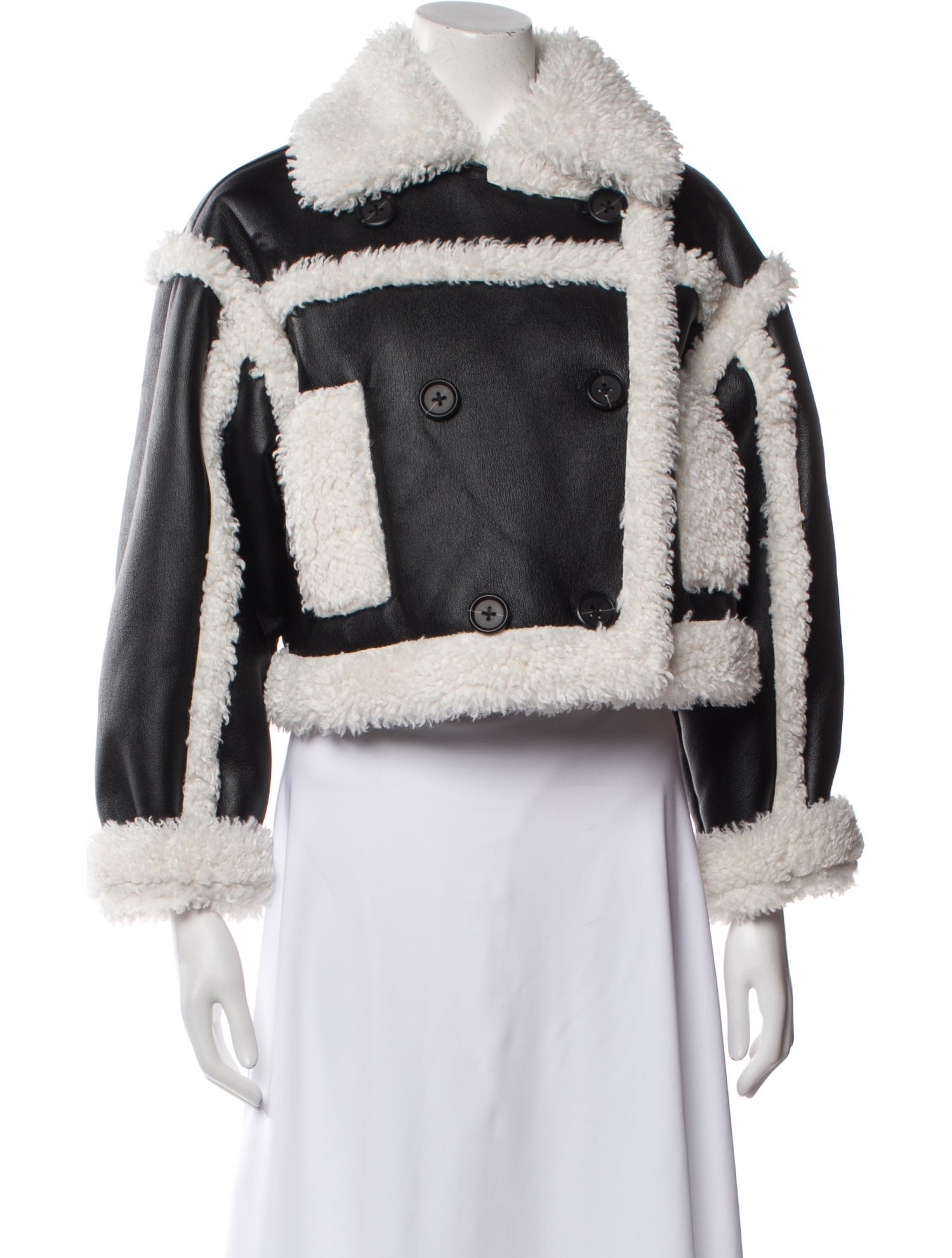 STAND STUDIO Faux Leather Striped Denim Jacket