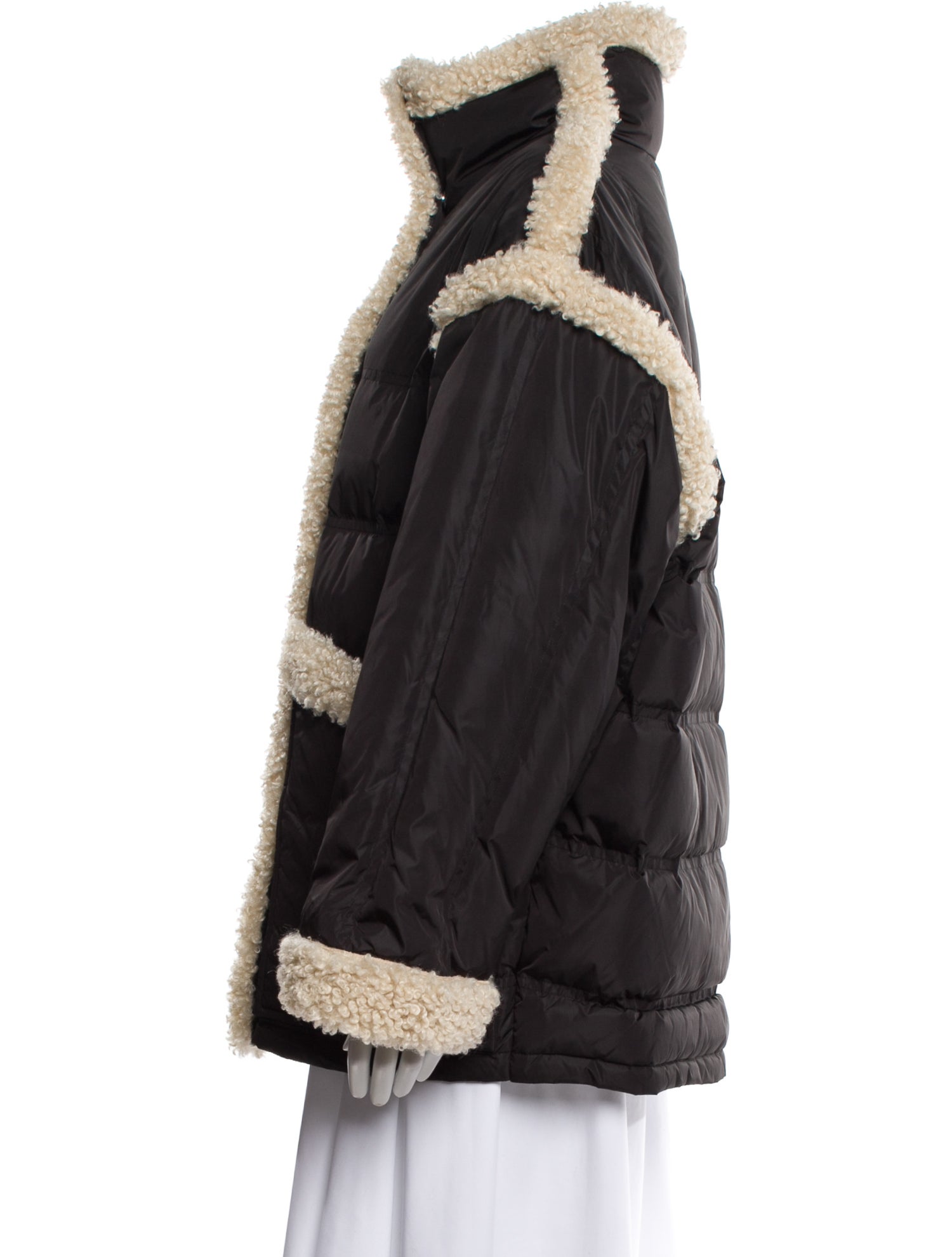 STAND STUDIO Colorblock Pattern Faux Fur Coat