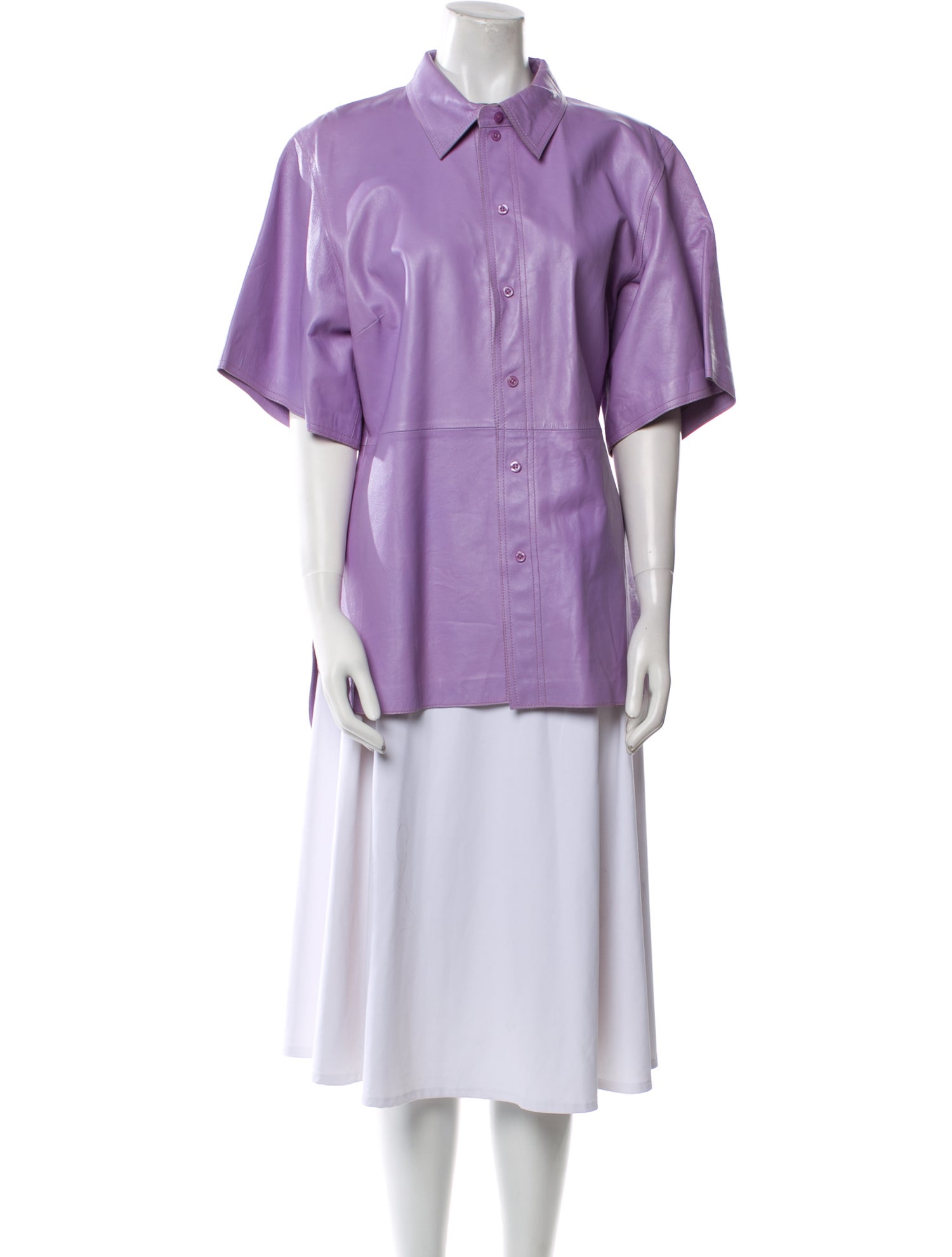 STAND STUDIO Leather Short Sleeve Button-Up Top