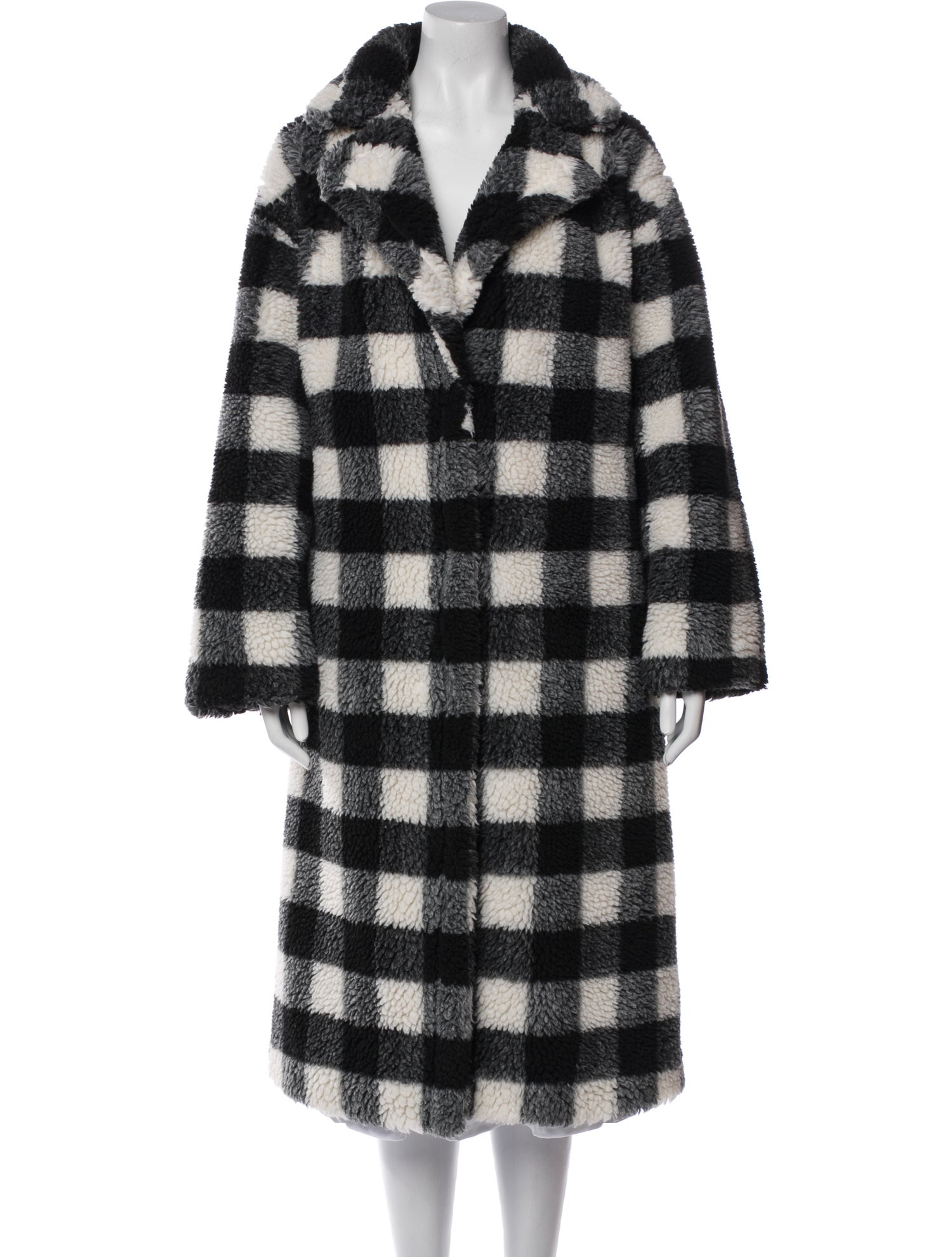 STAND STUDIO Plaid Print Faux Fur Coat