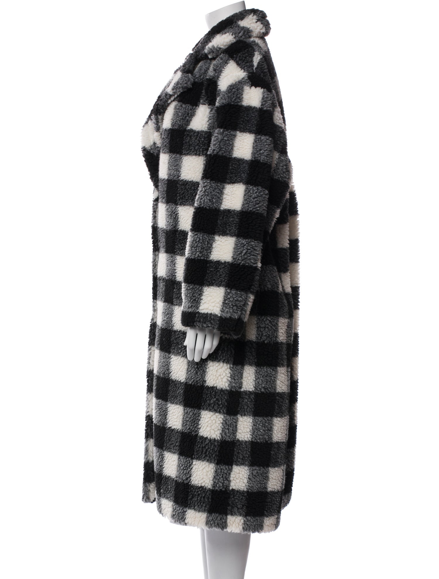 STAND STUDIO Plaid Print Faux Fur Coat