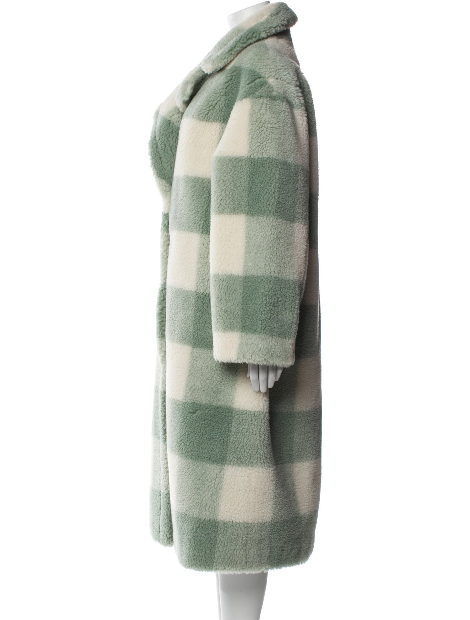 STAND STUDIO Plaid Print Faux Fur Coat