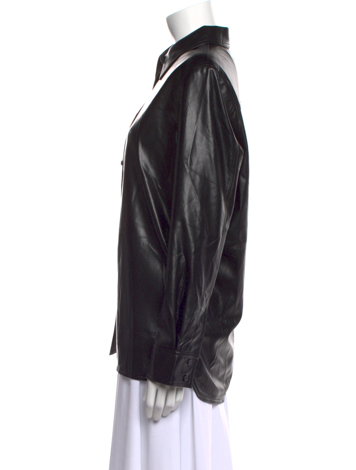 STAND STUDIO Faux Leather Long Sleeve Button-Up Top