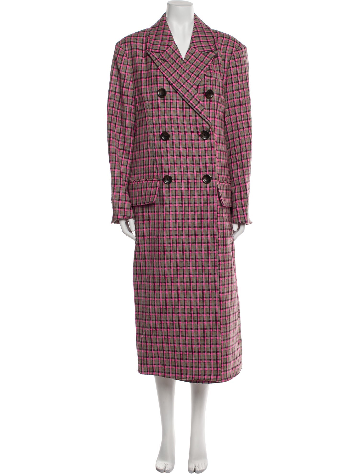 STAND STUDIO Wool Plaid Print Trench Coat