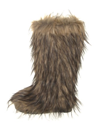 STAND STUDIO Faux Fur Animal Print Lace-Up Boots