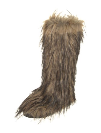 STAND STUDIO Faux Fur Animal Print Lace-Up Boots