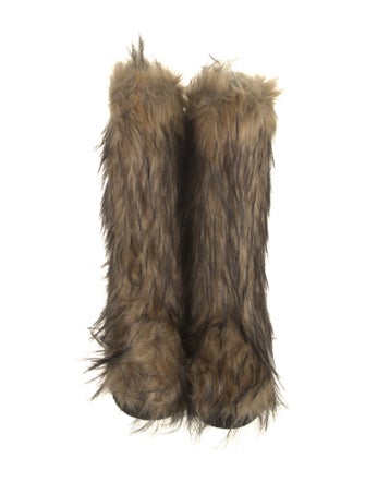 STAND STUDIO Faux Fur Animal Print Lace-Up Boots