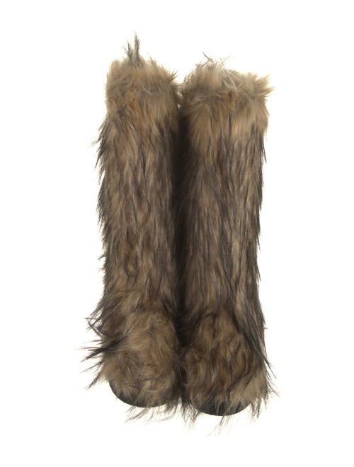 STAND STUDIO Faux Fur Animal Print Lace-Up Boots