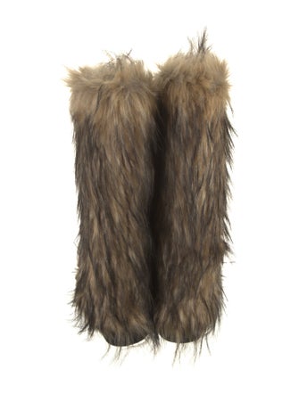 STAND STUDIO Faux Fur Animal Print Lace-Up Boots