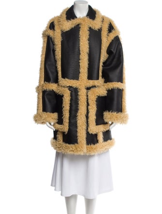 STAND STUDIO Colorblock Pattern Faux Fur Coat
