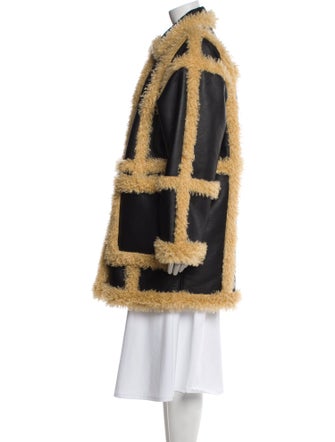 STAND STUDIO Colorblock Pattern Faux Fur Coat