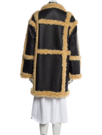 STAND STUDIO Colorblock Pattern Faux Fur Coat