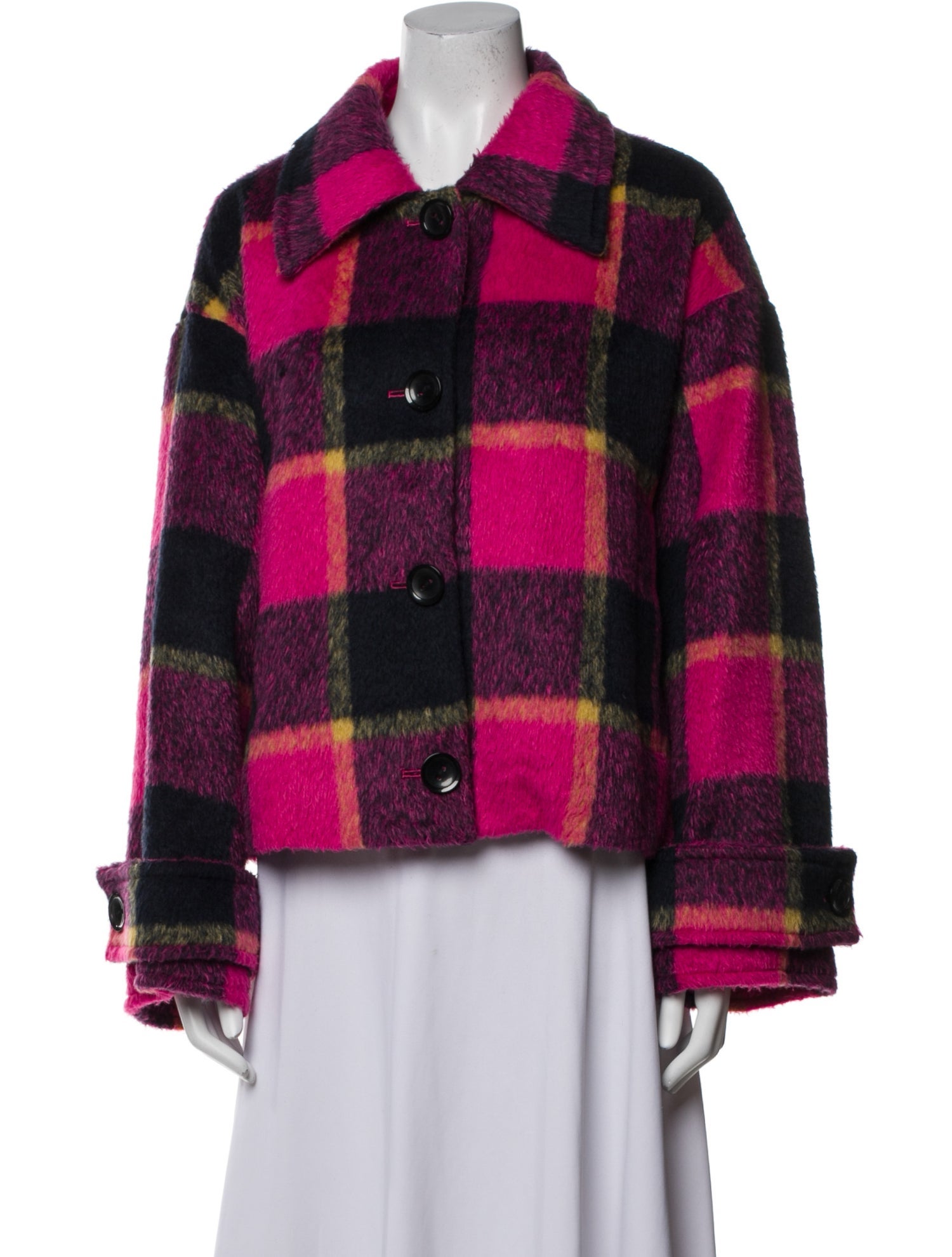 STAND STUDIO Faux Fur Plaid Print Coat