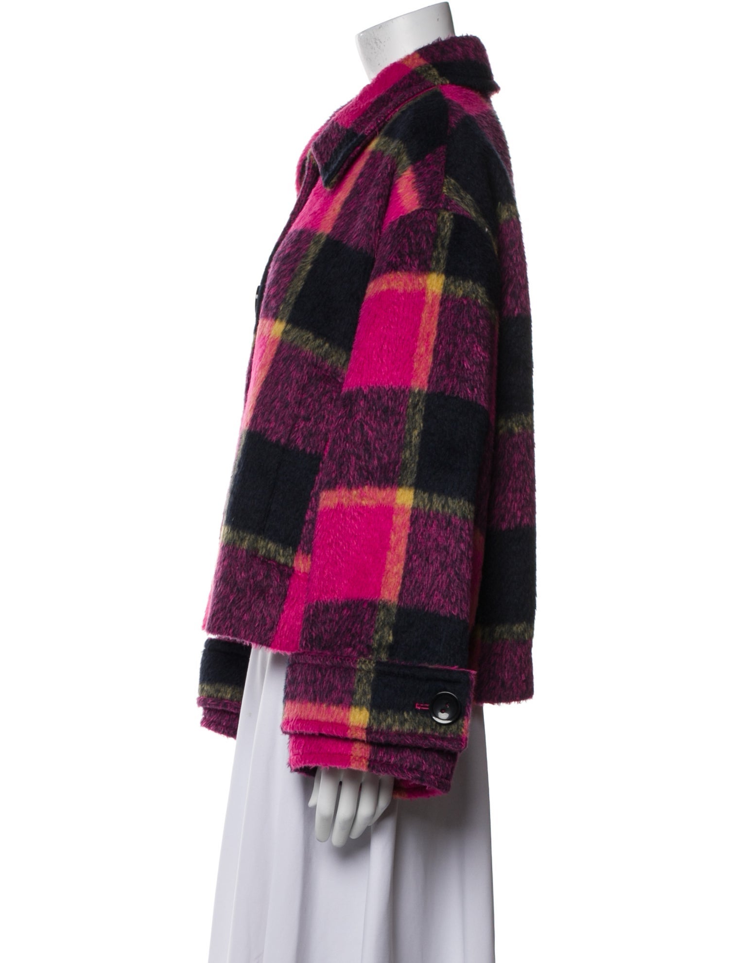 STAND STUDIO Faux Fur Plaid Print Coat