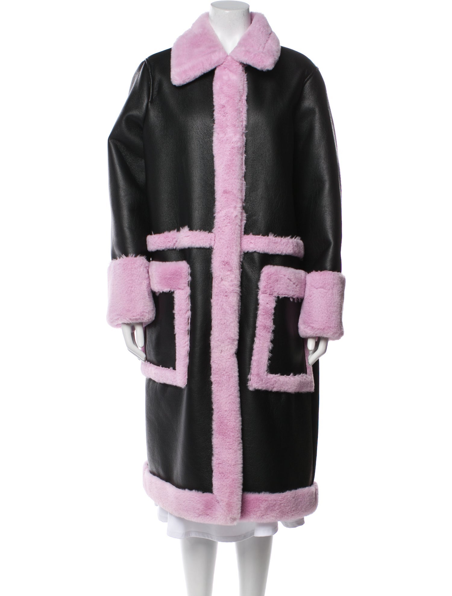 STAND STUDIO Colorblock Pattern Faux Fur Coat