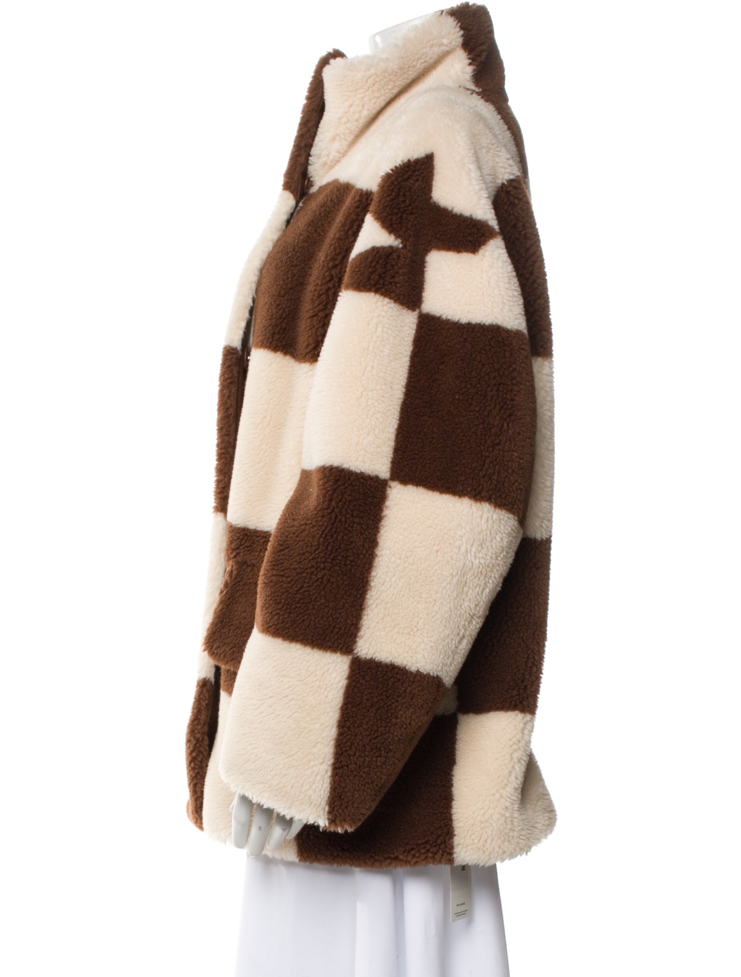 STAND STUDIO Plaid Print Faux Fur Coat