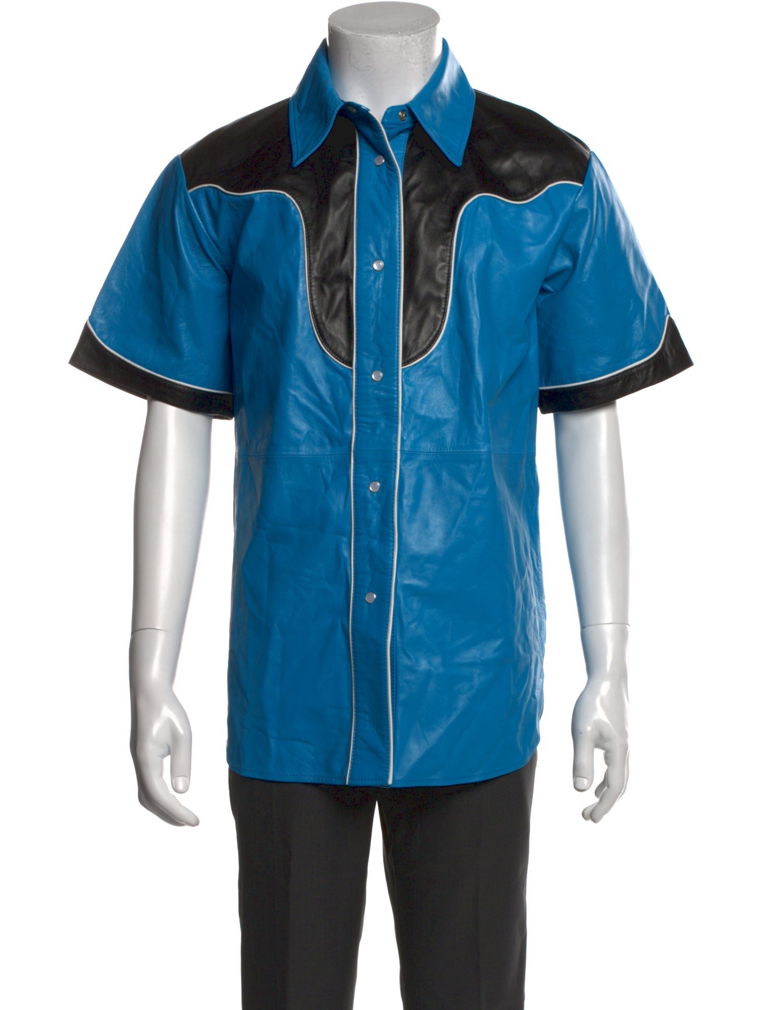 STAND STUDIO Lamb Leather Colorblock Pattern Shirt