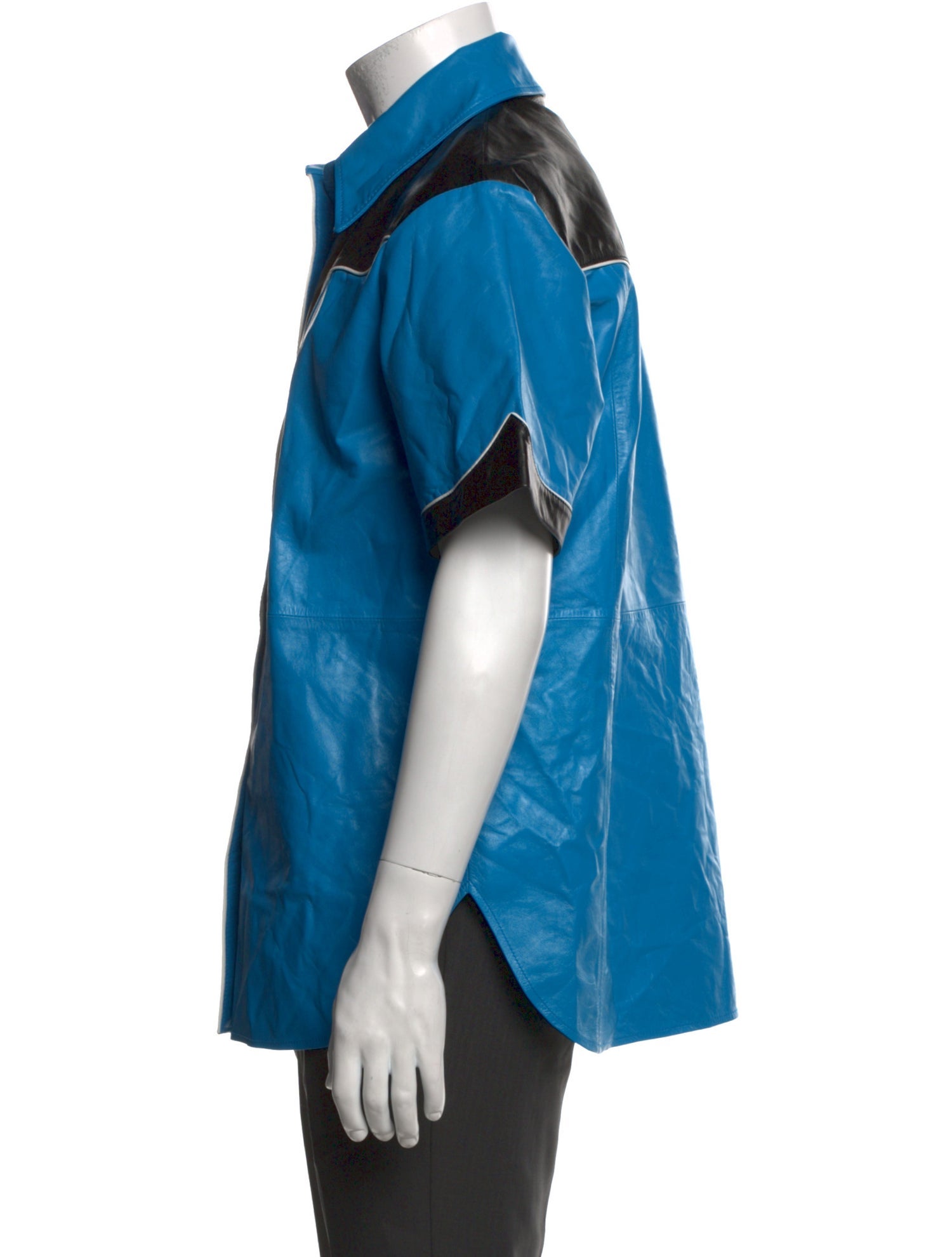 STAND STUDIO Lamb Leather Colorblock Pattern Shirt