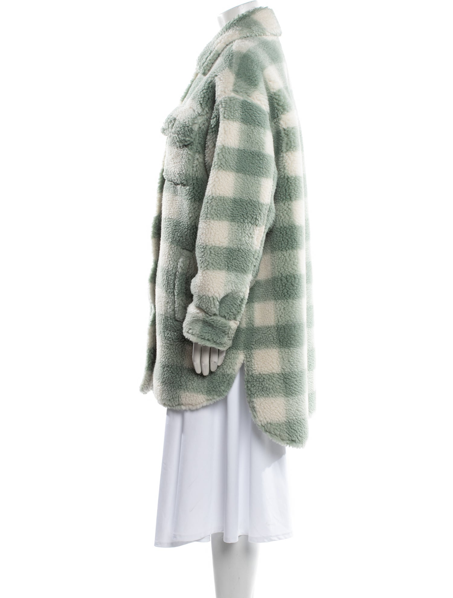 STAND STUDIO Faux Fur Plaid Print Jacket