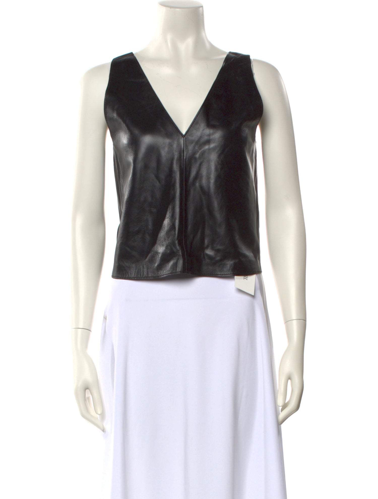 STAND STUDIO Lamb Leather V-Neck Crop Top