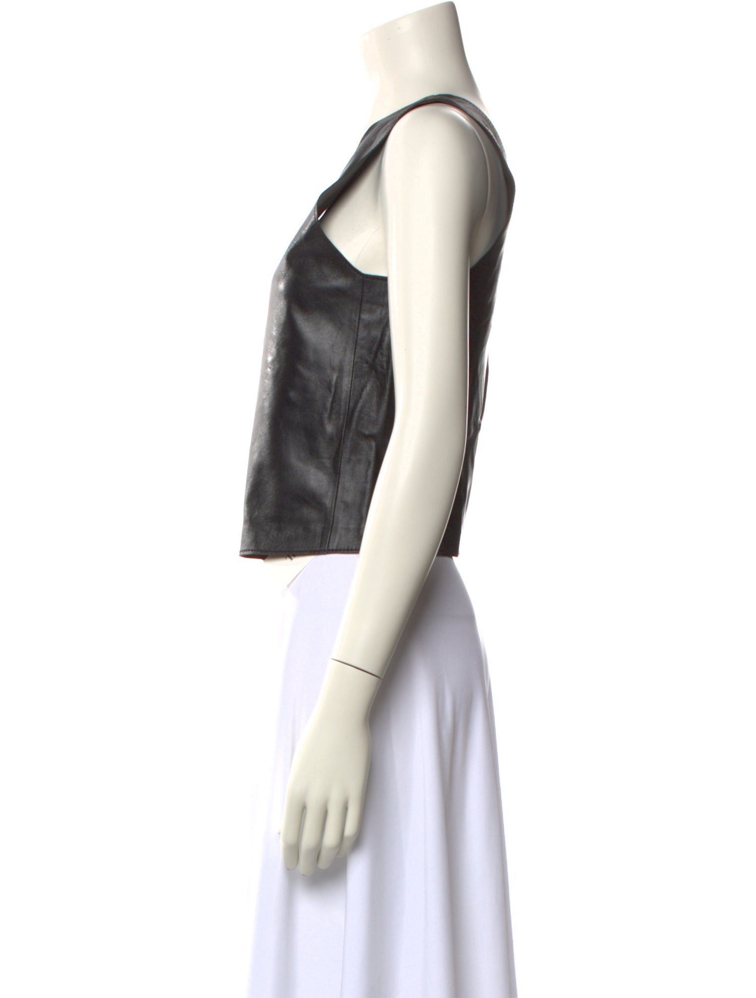 STAND STUDIO Lamb Leather V-Neck Crop Top