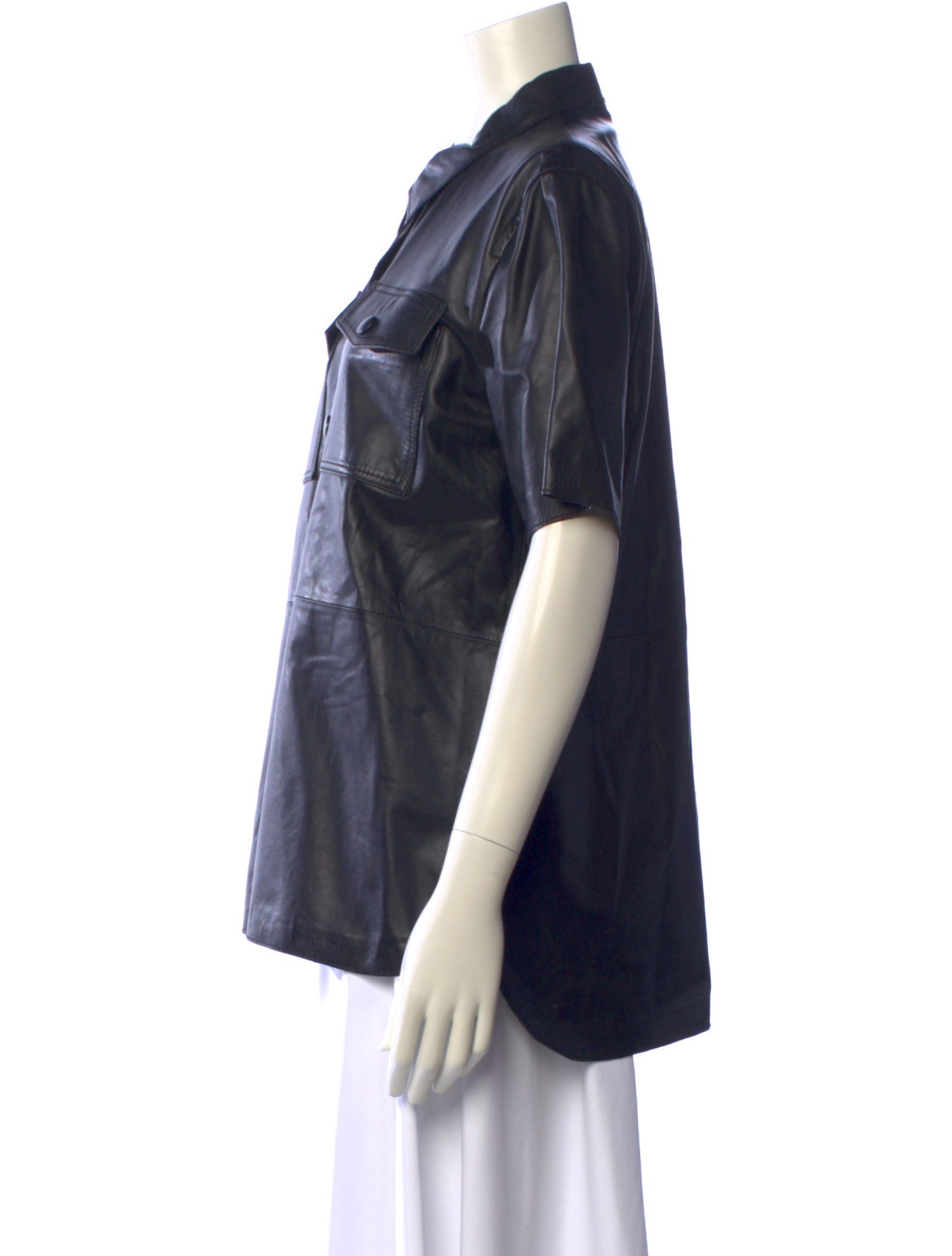 STAND STUDIO Lamb Leather Short Sleeve Button-Up Top