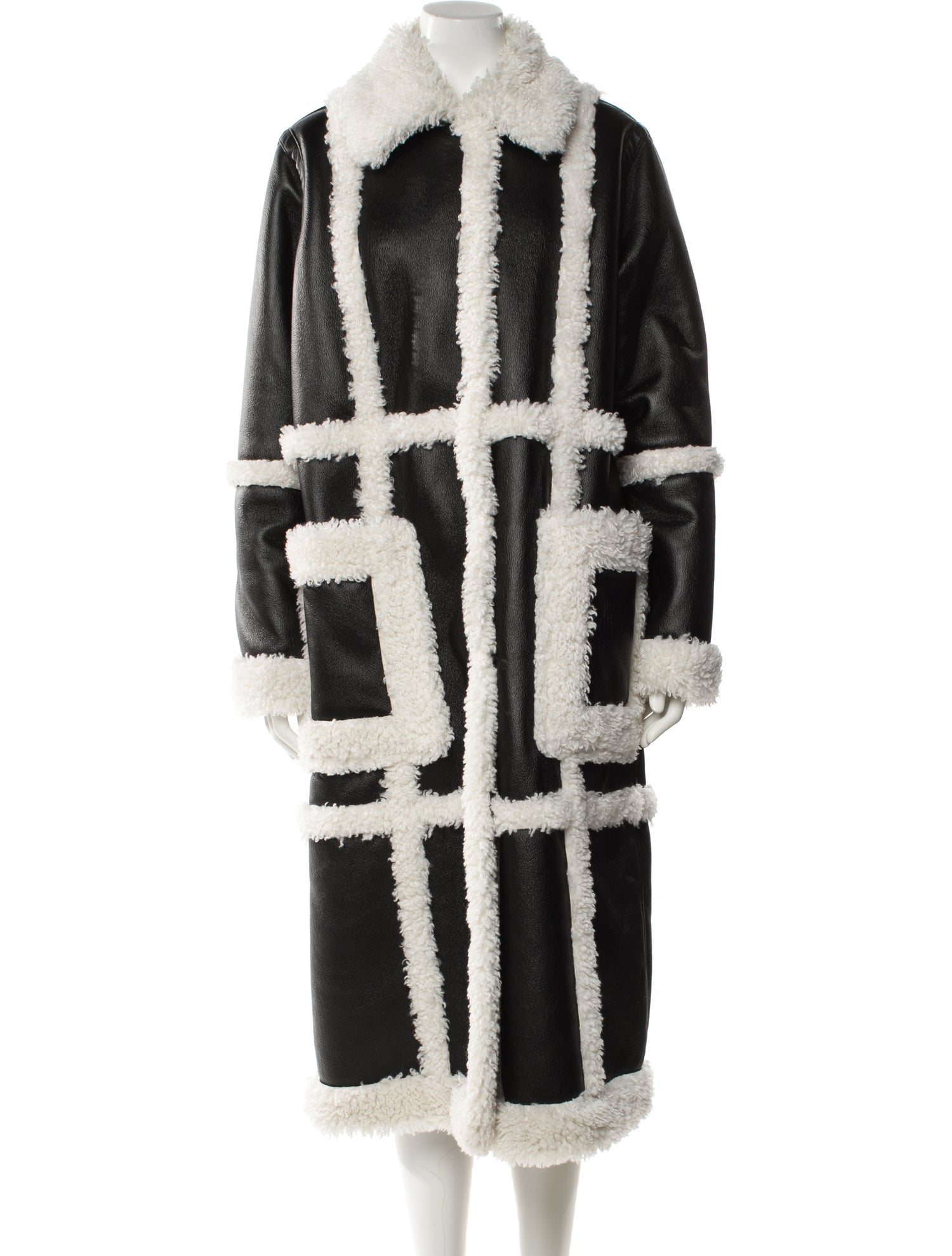STAND STUDIO Colorblock Pattern Faux Fur Coat