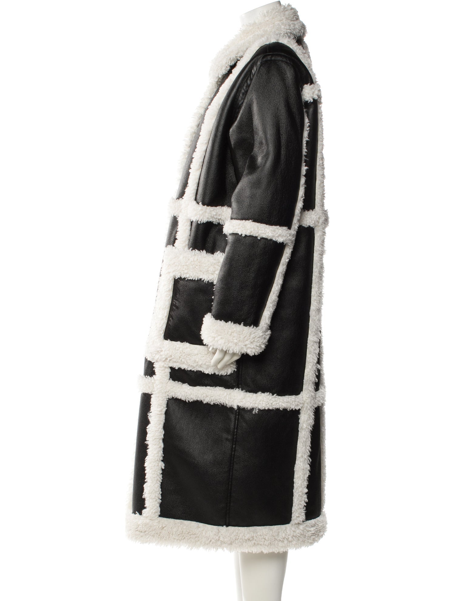 STAND STUDIO Colorblock Pattern Faux Fur Coat