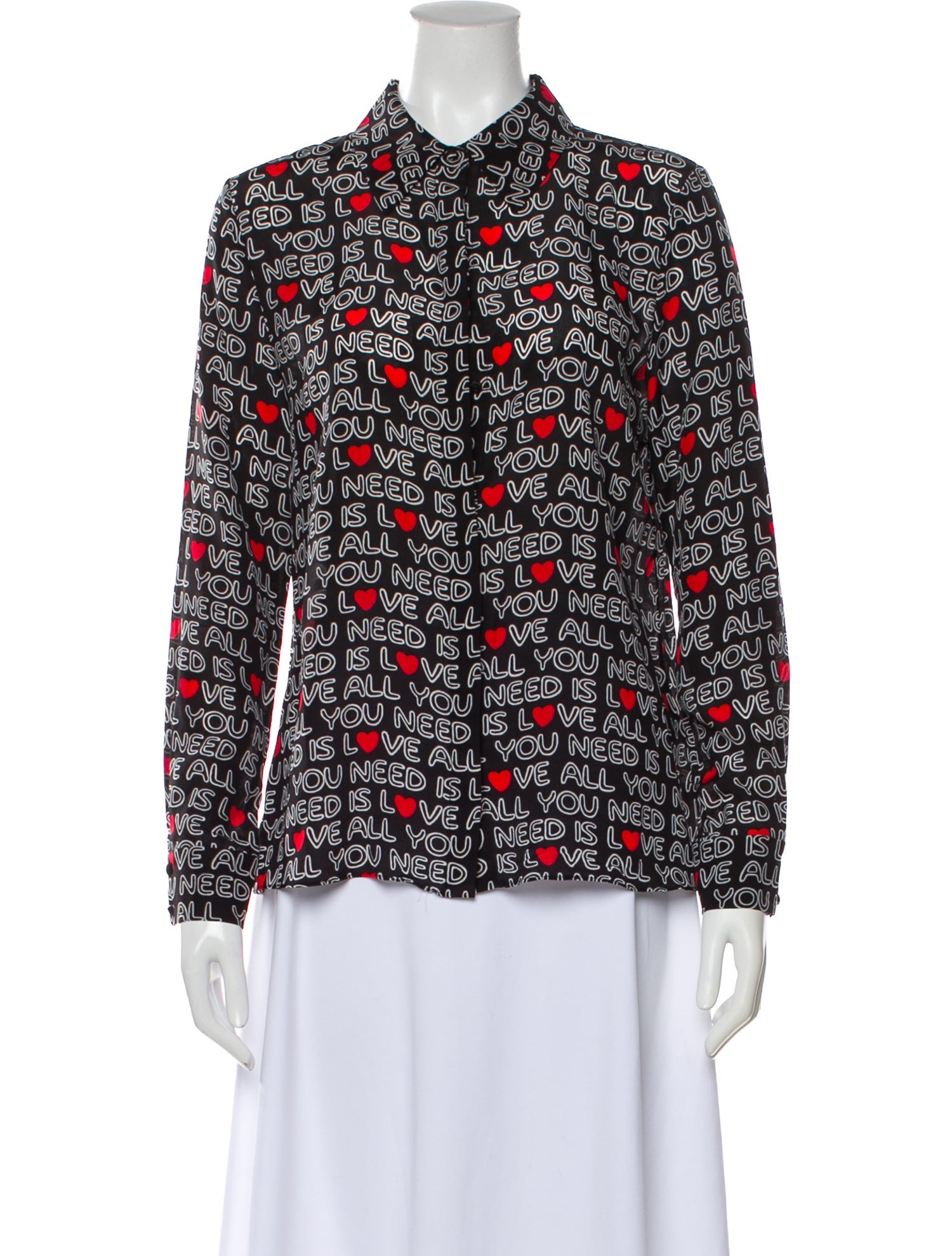 STAND STUDIO Silk Graphic Print Button-Up Top