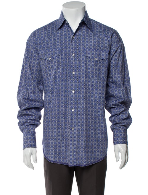 Stetson Printed Long Sleeve Dress Shirt Blue