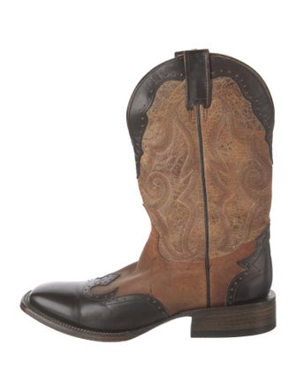 Stetson Leather Colorblock Pattern Western Boots
