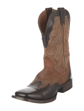 Stetson Leather Colorblock Pattern Western Boots