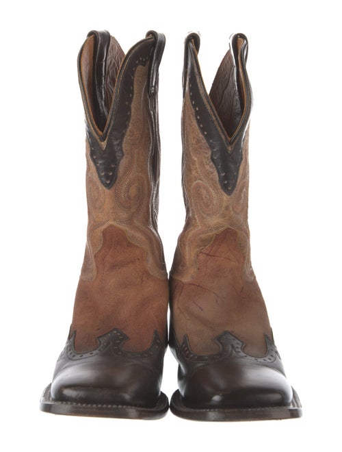 Stetson Leather Colorblock Pattern Western Boots