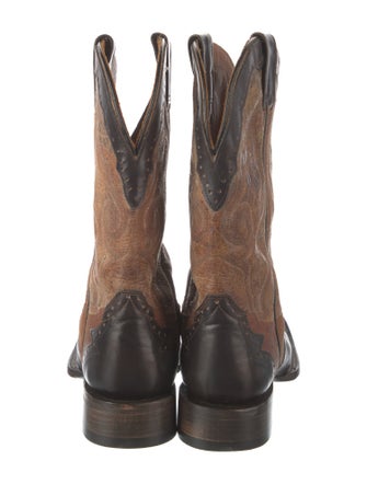 Stetson Leather Colorblock Pattern Western Boots