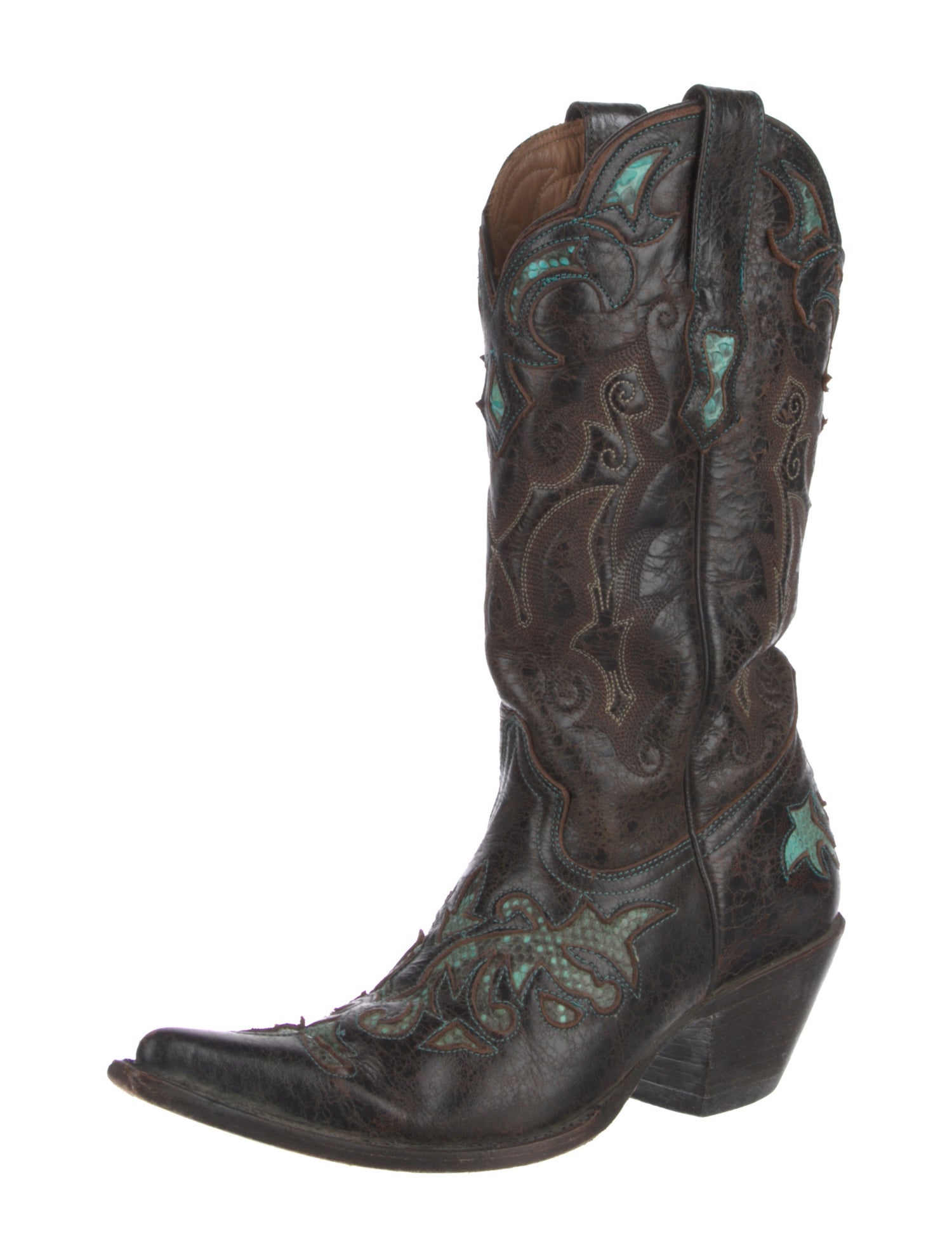 Stetson Leather Embroidered Accent Western Boots