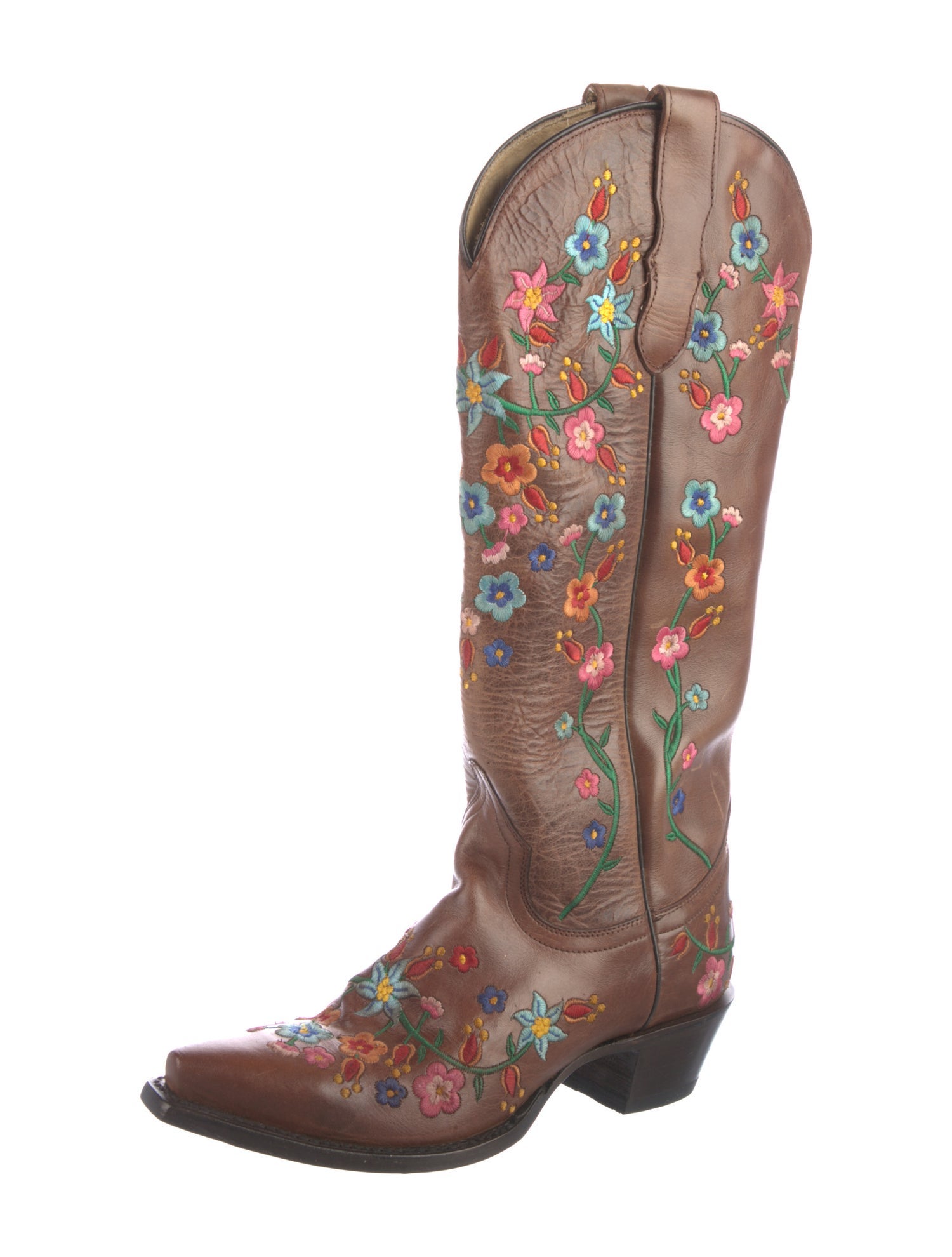 Stetson Leather Floral Print Western Boots